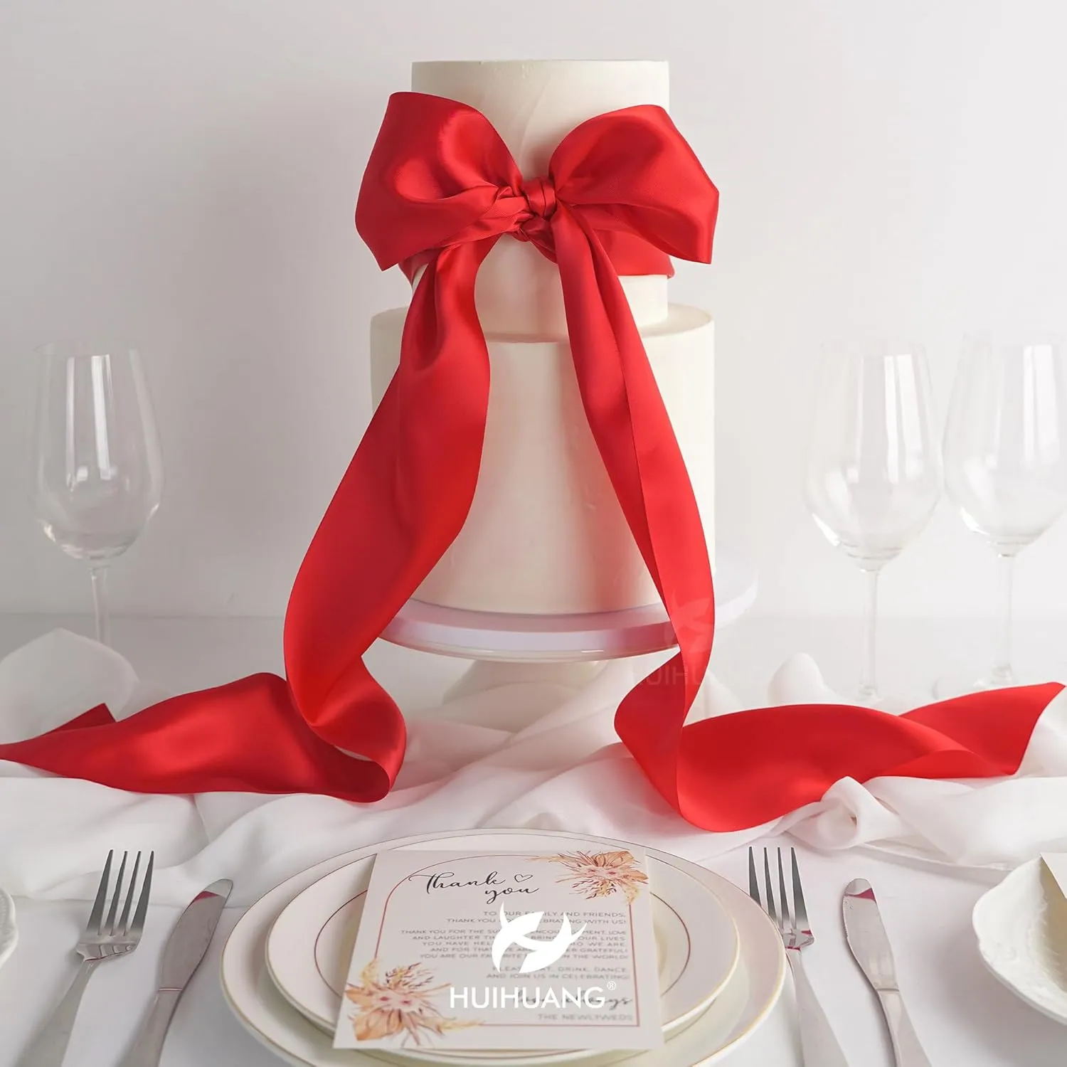 HUIHUANG 4 inch Wide Red Satin Ribbon Double-Faced Thick Polyesater Ribbon 10 Yard/Spool, for Grand Opening, Chair Sash, Ceremony Bows Making, Flower Bouquet, Sewing, Crafts, Christmas Decor