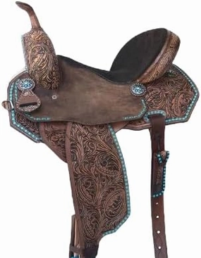 Humayl Saddlery Western Barrel Racing Wooden Tree Horse Saddles Handmade American Leather Comfort Horses Trail Equestrian Tooled Carved Horse Saddle Riding Size: 13" inches Seat