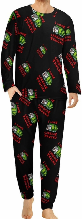 I Love Trash Garbage Trucks Mens Pajama Set Soft Comfy PJs Sets Sleepwear Loungewear Pajama Top And Pant Set