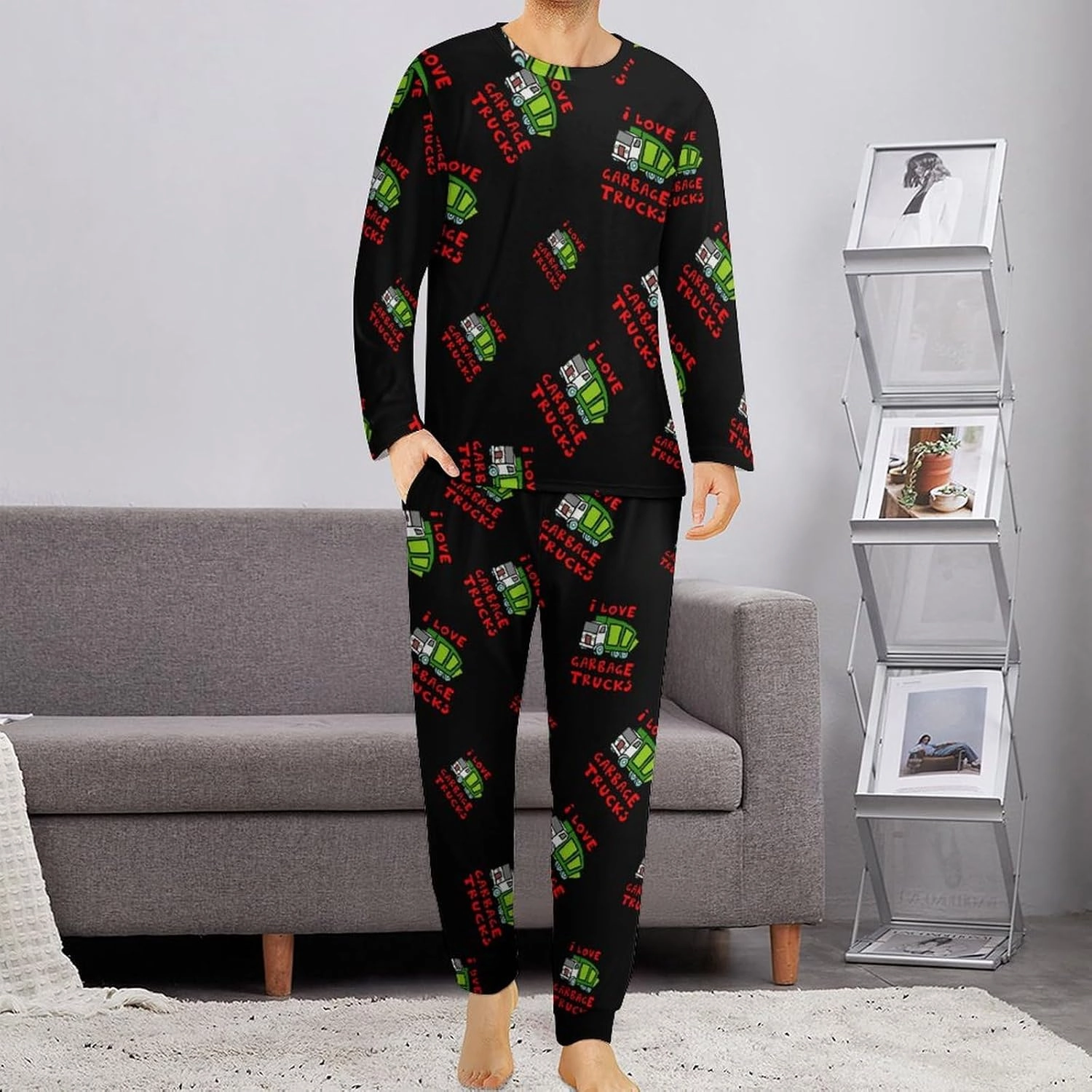 I Love Trash Garbage Trucks Mens Pajama Set Soft Comfy PJs Sets Sleepwear Loungewear Pajama Top And Pant Set