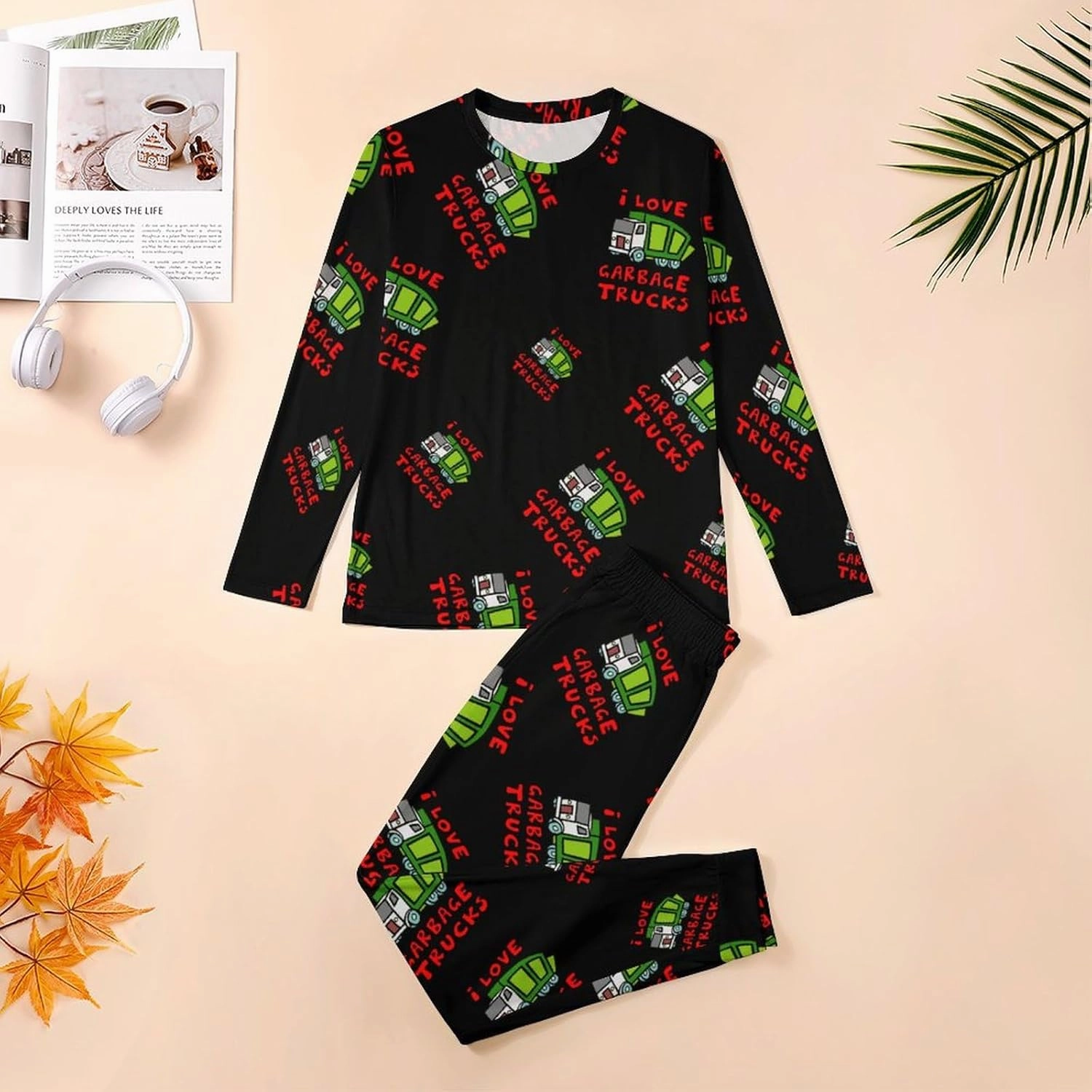 I Love Trash Garbage Trucks Mens Pajama Set Soft Comfy PJs Sets Sleepwear Loungewear Pajama Top And Pant Set