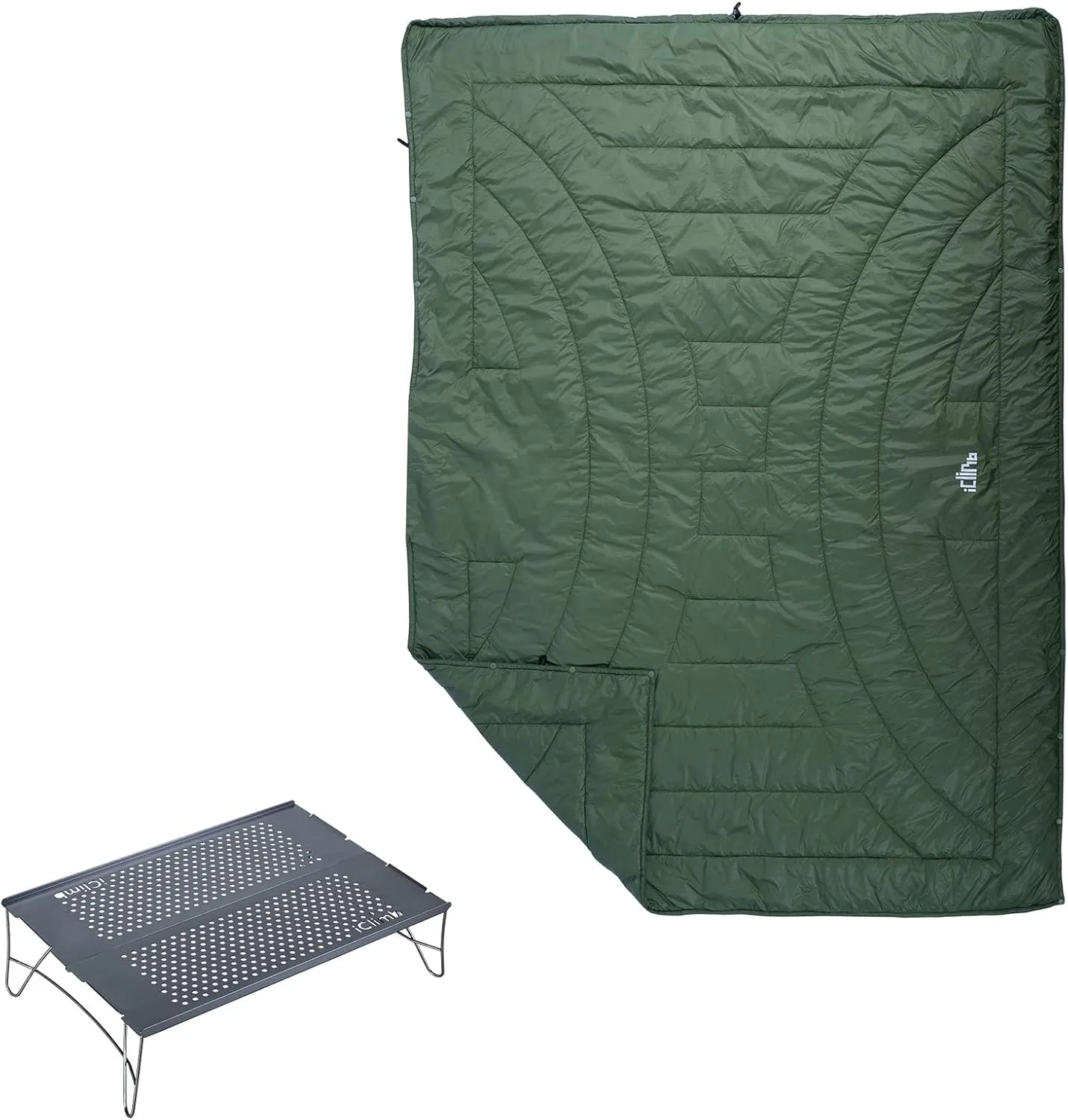 iClimb 1 3M Thinsulate Insulation Warm Camping Blanket and 1 Solo Mini Folding Table Bundle, Ultralight Compact for Solo Person Backpacking Beach Camping Concert
