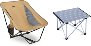 iClimb 1 Folding Table and 1 Low Folding Chair Bundle, Ultralight Compact for Adults Outdoor Backpacking Camping Hiking Concert Motorcycling