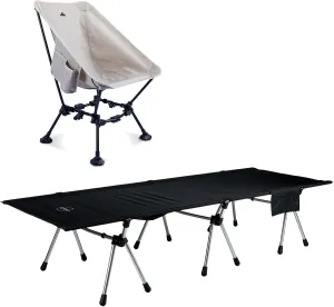 iClimb 1 Two Heights Super Easy Assemble Cot and 1 Light Two-Heights Compact Anti-Sinking Chair Bundle for Adults Outdoor Camping Beach Concert Motorcycling