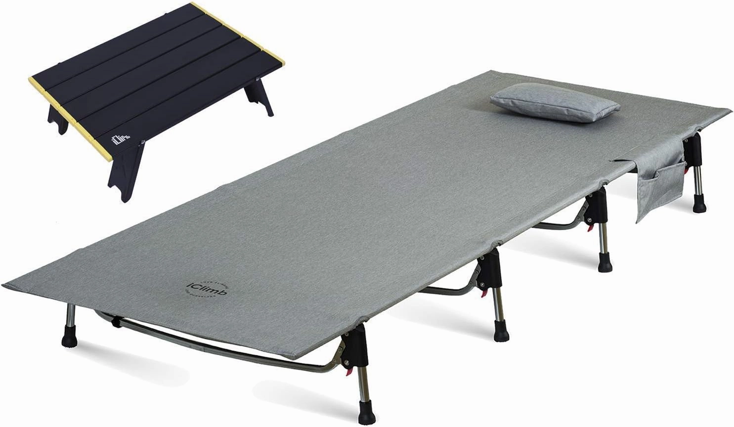iClimb 1 Backpacking Table and 1 Backpacking Cot Bundle, Ultralight and Compact for Single Person Camping Hiking Backpacking