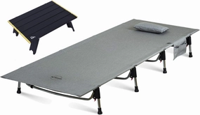 iClimb 1 Backpacking Table and 1 Backpacking Cot Bundle, Ultralight and Compact for Single Person Camping Hiking Backpacking