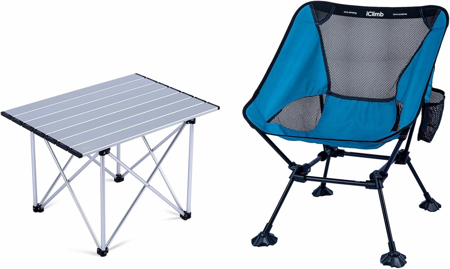 iClimb 1 Folding Table and 1 Anti-Sinking Folding Chair Bundle, Ultralight Compact for Adults Outdoor Beach Backpacking Hiking Camping Concert