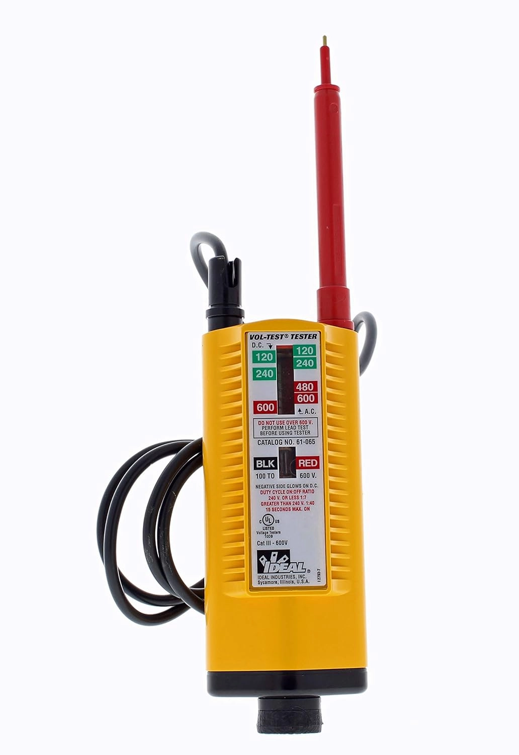 IDEAL Electrical 61-065 Vol-Test Voltage Tester, CAT III for 600V,Yellow