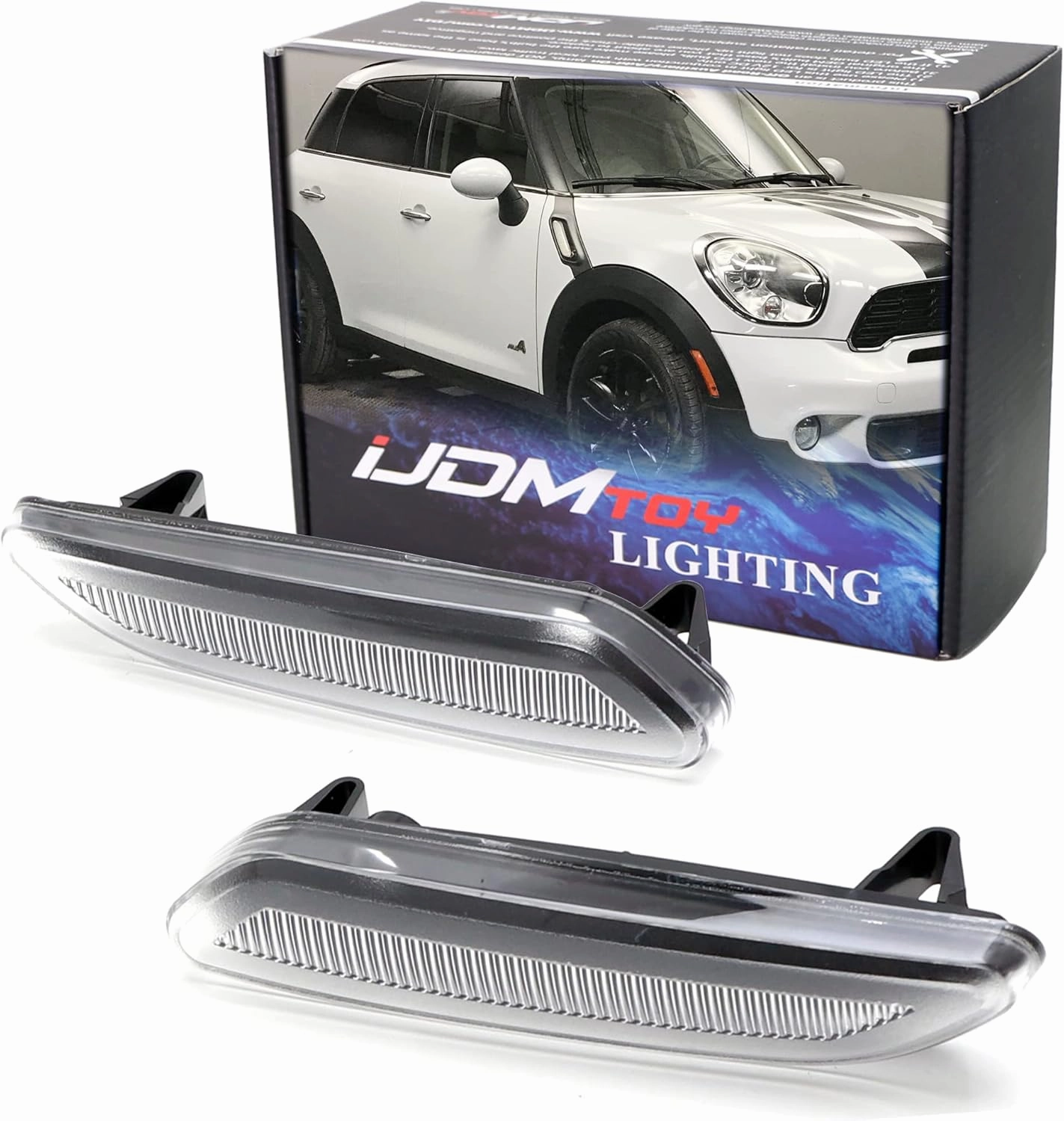 iJDMTOY Euro White/Clear Lens Front Fender Side Marker Blinker Light Housing Replacements Compatible With 2011-16 MINI Cooper R60 Countryman, 2013-16 R61 Paceman