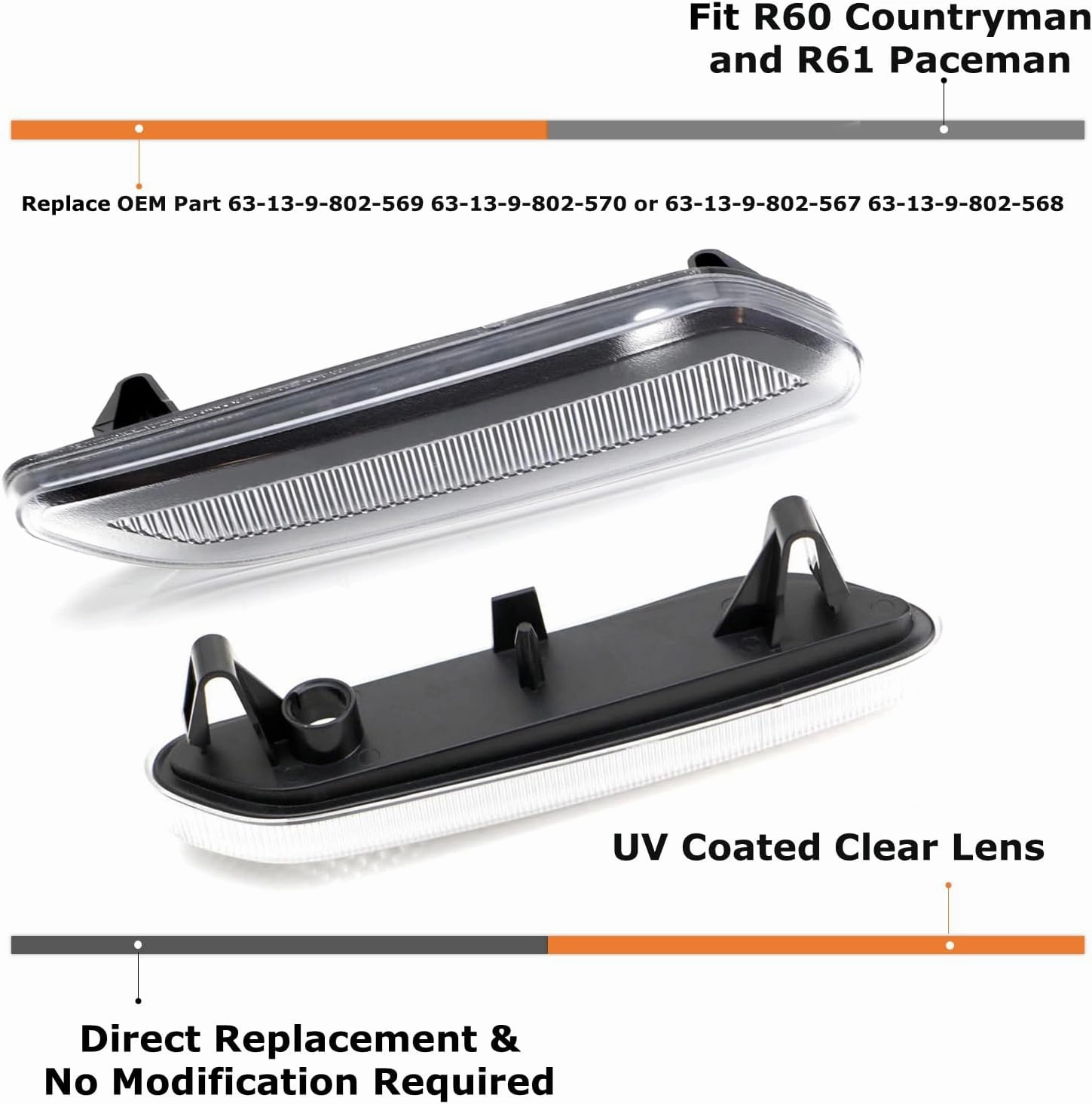 iJDMTOY Euro White/Clear Lens Front Fender Side Marker Blinker Light Housing Replacements Compatible With 2011-16 MINI Cooper R60 Countryman, 2013-16 R61 Paceman