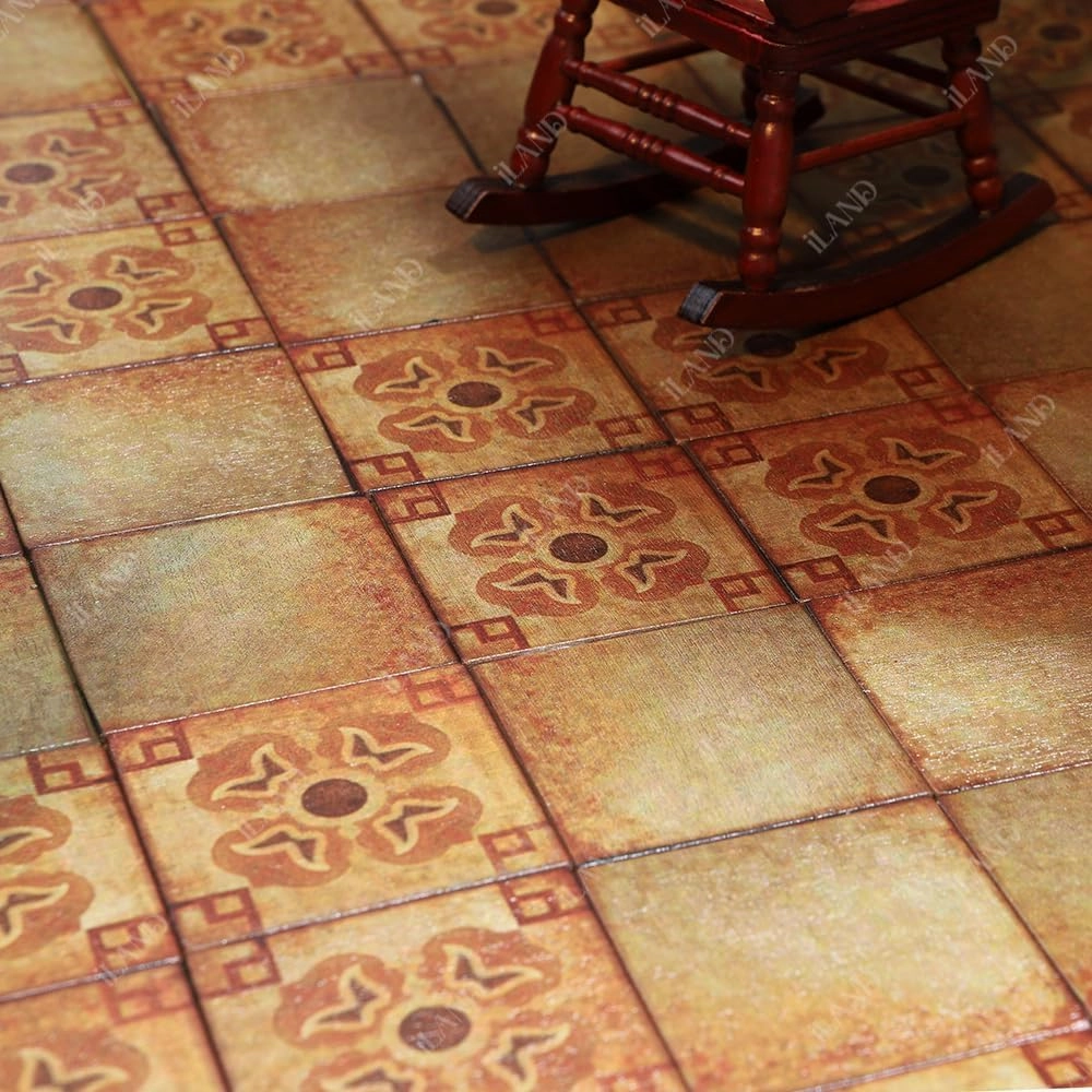 iLAND Dollhouse Flooring on 1/12 Scale 1/6 Scale, Miniature Dollhouse Accessories, 60pcs Double-Sided Dollhouse Floor Tiles (Advanced Classical Inlays & Marbling Pattern)