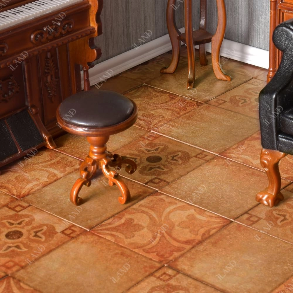 iLAND Dollhouse Flooring on 1/12 Scale 1/6 Scale, Miniature Dollhouse Accessories, 60pcs Double-Sided Dollhouse Floor Tiles (Advanced Classical Inlays & Marbling Pattern)