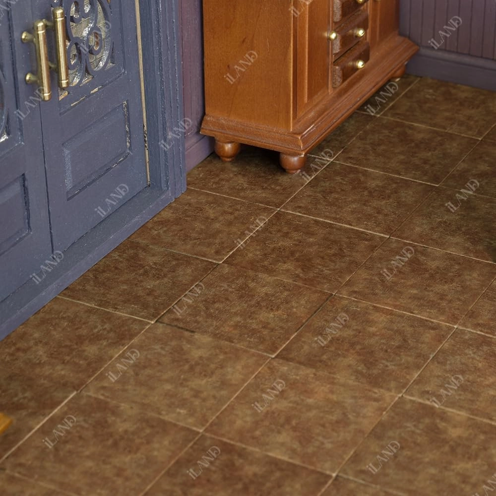 iLAND Dollhouse Flooring on 1/12 Scale 1/6 Scale, Miniature Dollhouse Accessories, 60pcs Double-Sided Dollhouse Floor Tiles (Advanced Classical Inlays & Marbling Pattern)