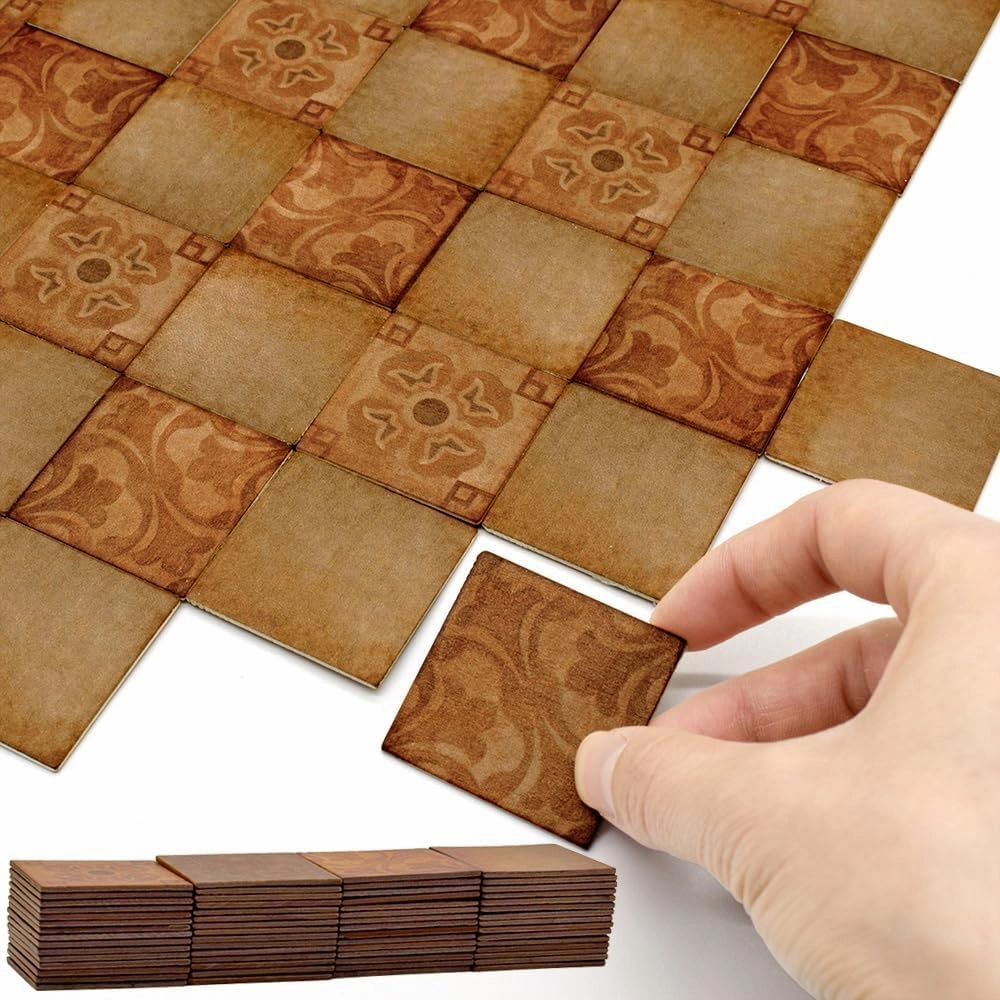 iLAND Dollhouse Flooring on 1/12 Scale 1/6 Scale, Miniature Dollhouse Accessories, 60pcs Double-Sided Dollhouse Floor Tiles (Advanced Classical Inlays & Marbling Pattern)