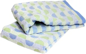 Imabari Towel, 2-Piece Bath Towel Set, Japanese Towels, Blue, 100% Cotton, Quick-Drying, Lightweight, Caribbean Pattern, Size: 23.6x45.6 inches