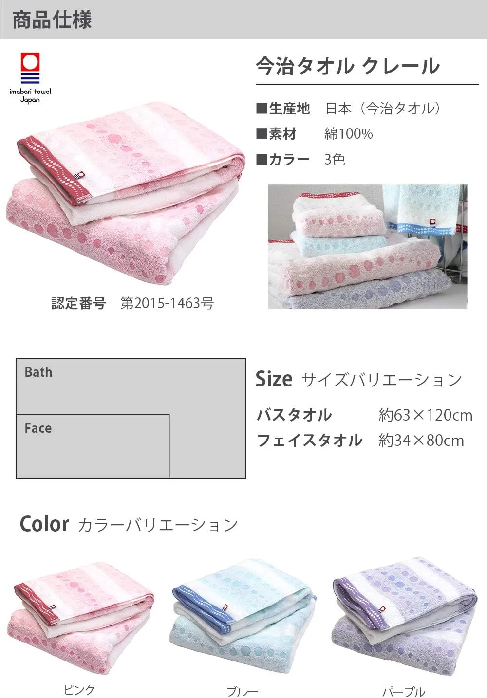 Imabari Towel, 2 Piece Bath Towel Set, Japanese Towels, Made in Japan, 100% Cotton, Quick-Drying, Lightweight, Sparkling Sea Bubble and Polka Dot Patterns, Size: 24.8x47.2 inches, Blue