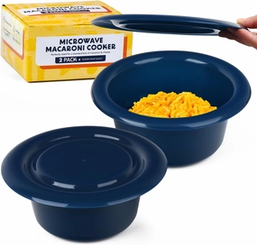 IMPRESA [2 Pack Mac and Cheese Microwave Bowls to Make Quick & Easy Meals - Macaroni Bowl w/Plastic Cover - Time Saving Pasta Cooker for Microwave Oven - Instant Ramen Ready Microwaveable Bowl