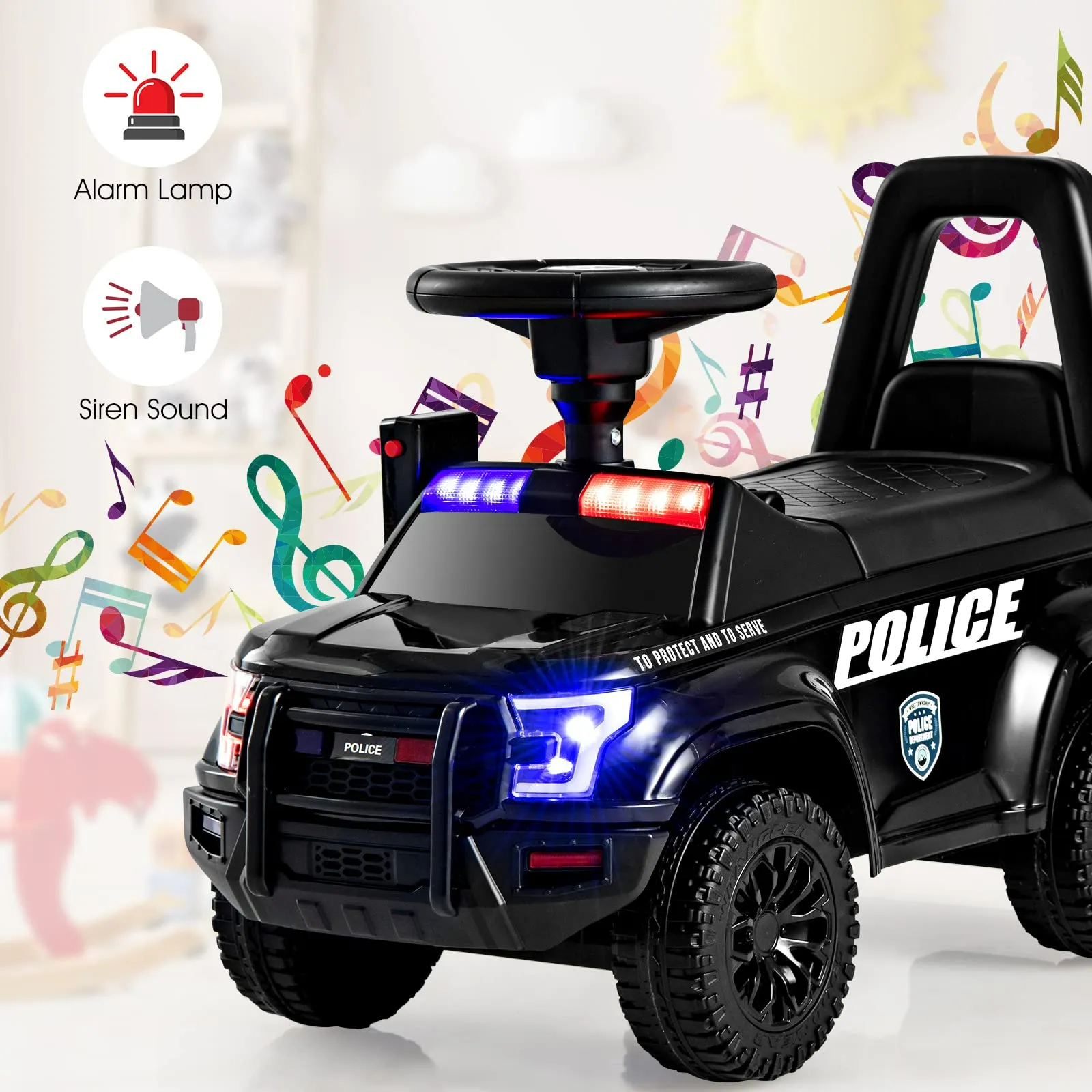 INFANS Ride on Push Police Car, Toddler Foot-to-Floor Sliding Toy, Kids Racer Walking Gift