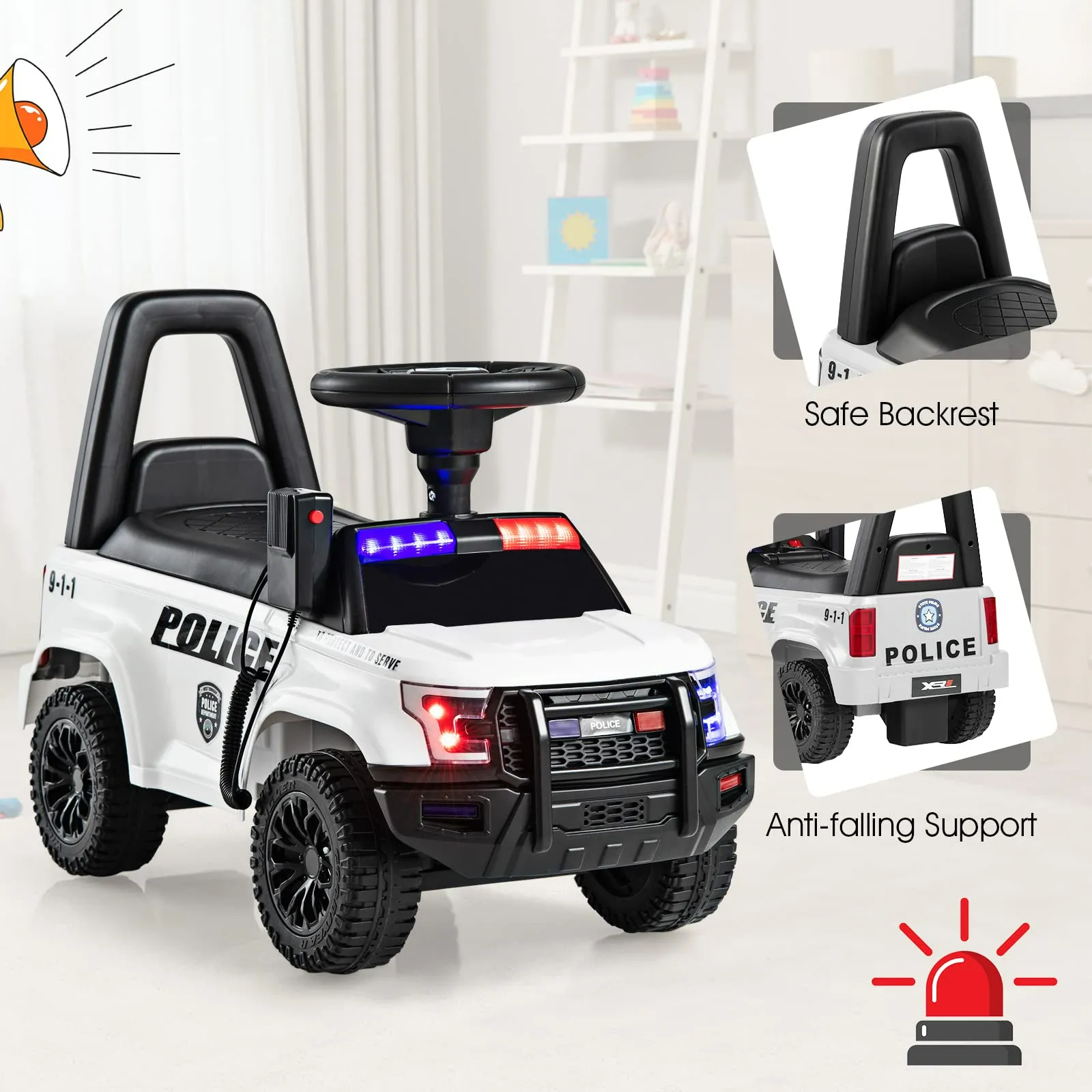 INFANS Ride on Push Police Car, Toddler Foot-to-Floor Sliding Toy, Kids Racer Walking Gift