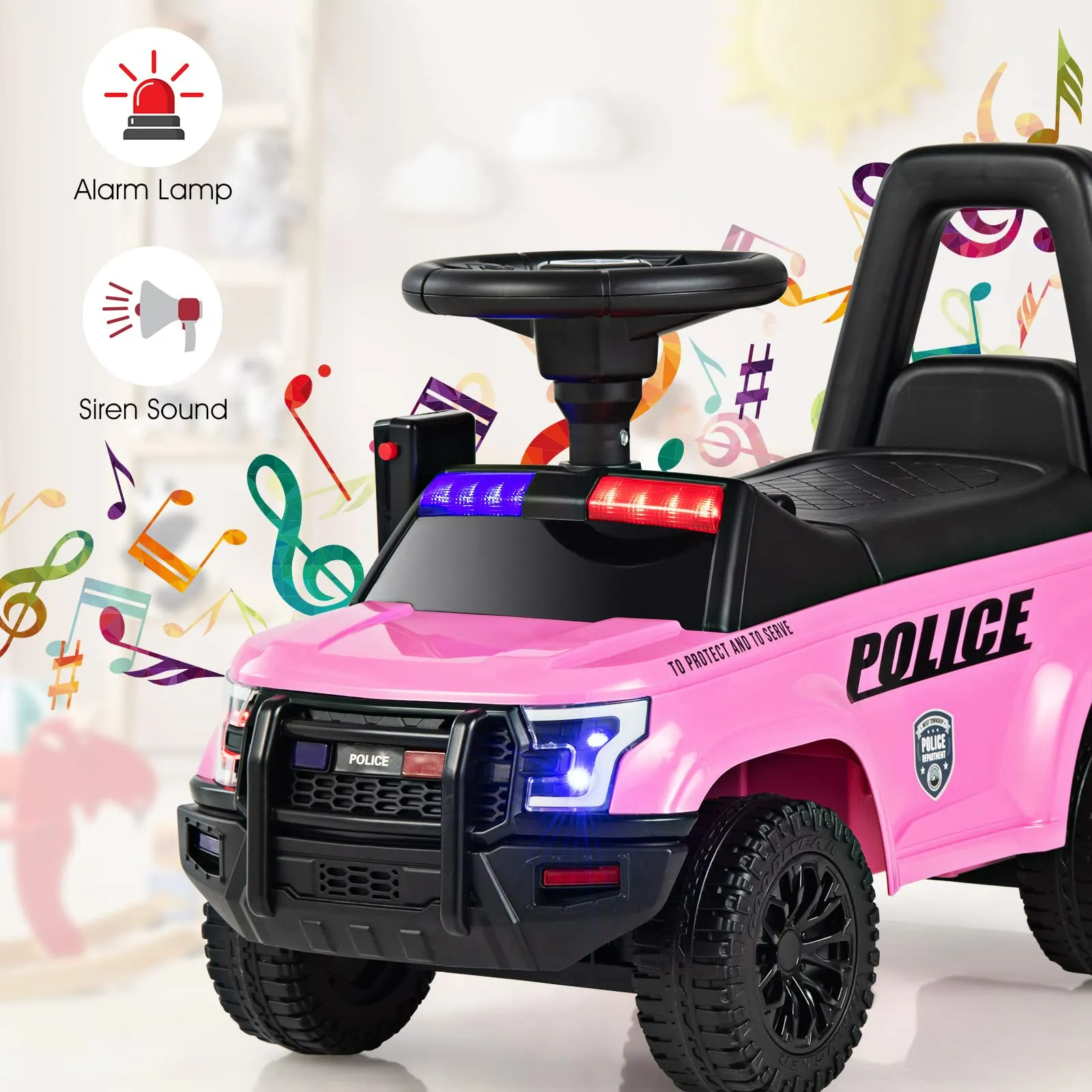 INFANS Ride on Push Police Car, Toddler Foot-to-Floor Sliding Toy, Kids Racer Walking Gift