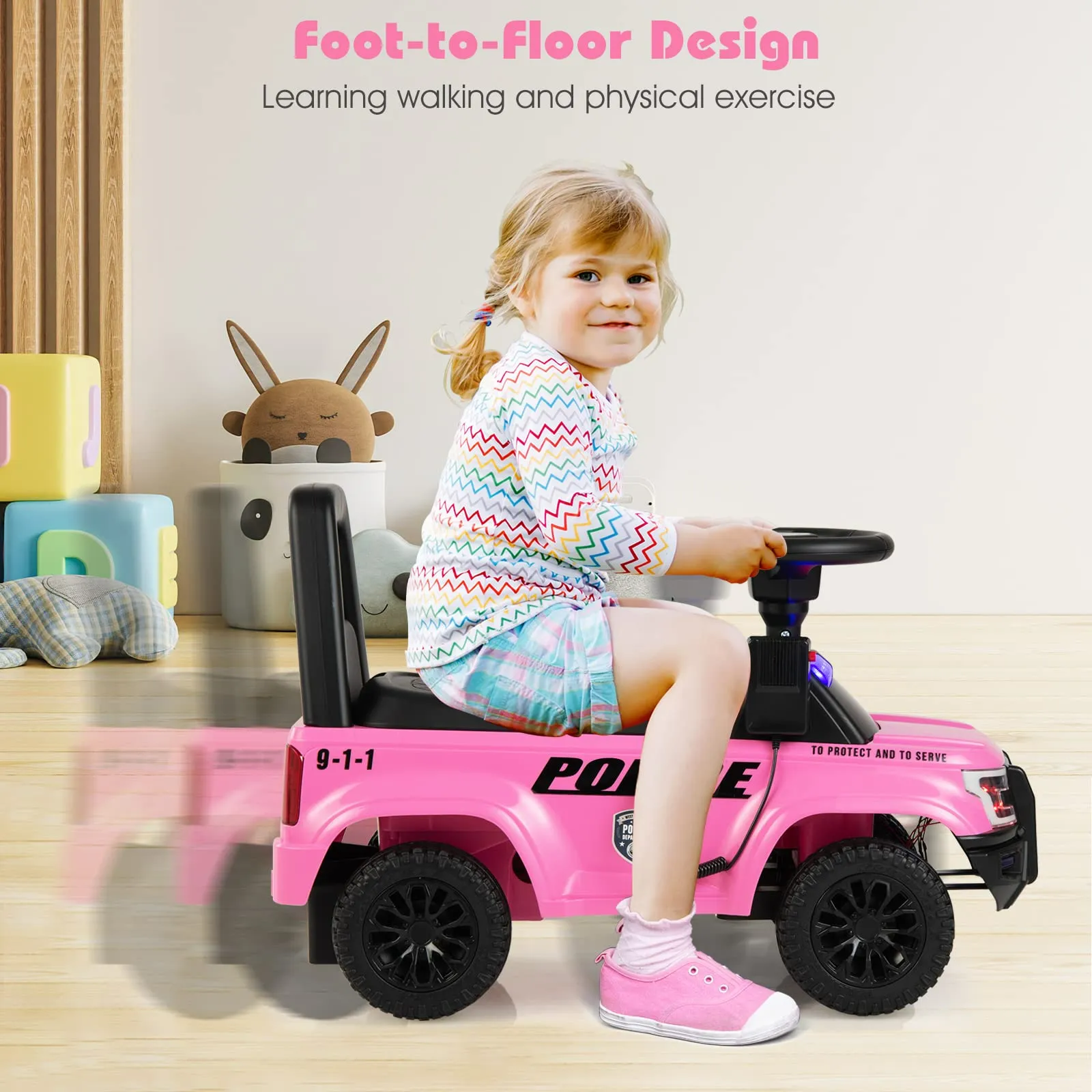 INFANS Ride on Push Police Car, Toddler Foot-to-Floor Sliding Toy, Kids Racer Walking Gift