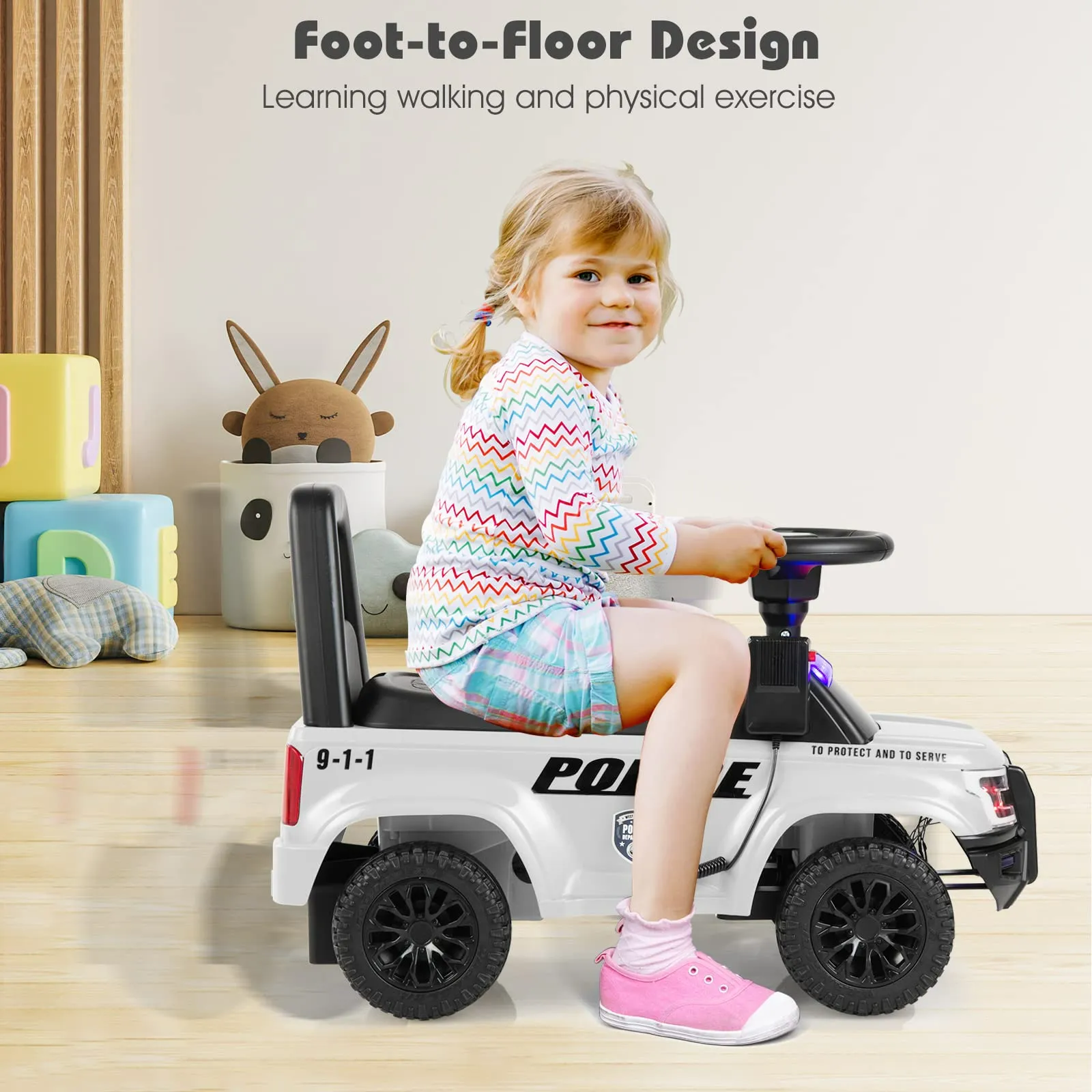 INFANS Ride on Push Police Car, Toddler Foot-to-Floor Sliding Toy, Kids Racer Walking Gift