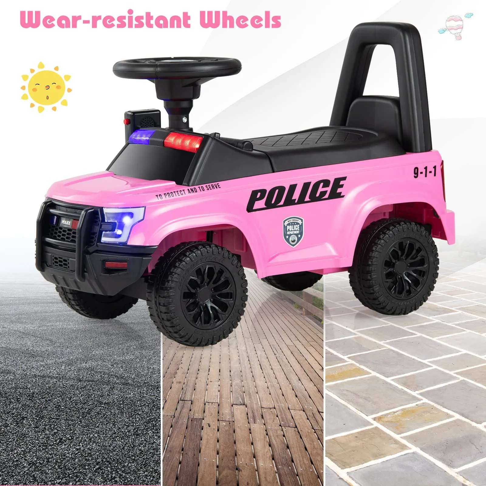 INFANS Ride on Push Police Car, Toddler Foot-to-Floor Sliding Toy, Kids Racer Walking Gift