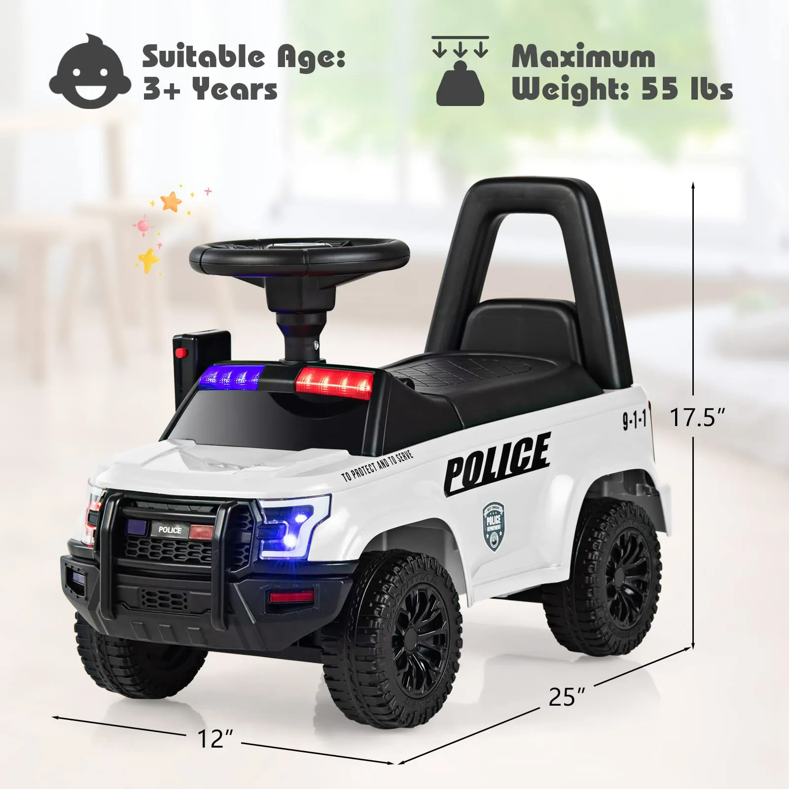 INFANS Ride on Push Police Car, Toddler Foot-to-Floor Sliding Toy, Kids Racer Walking Gift