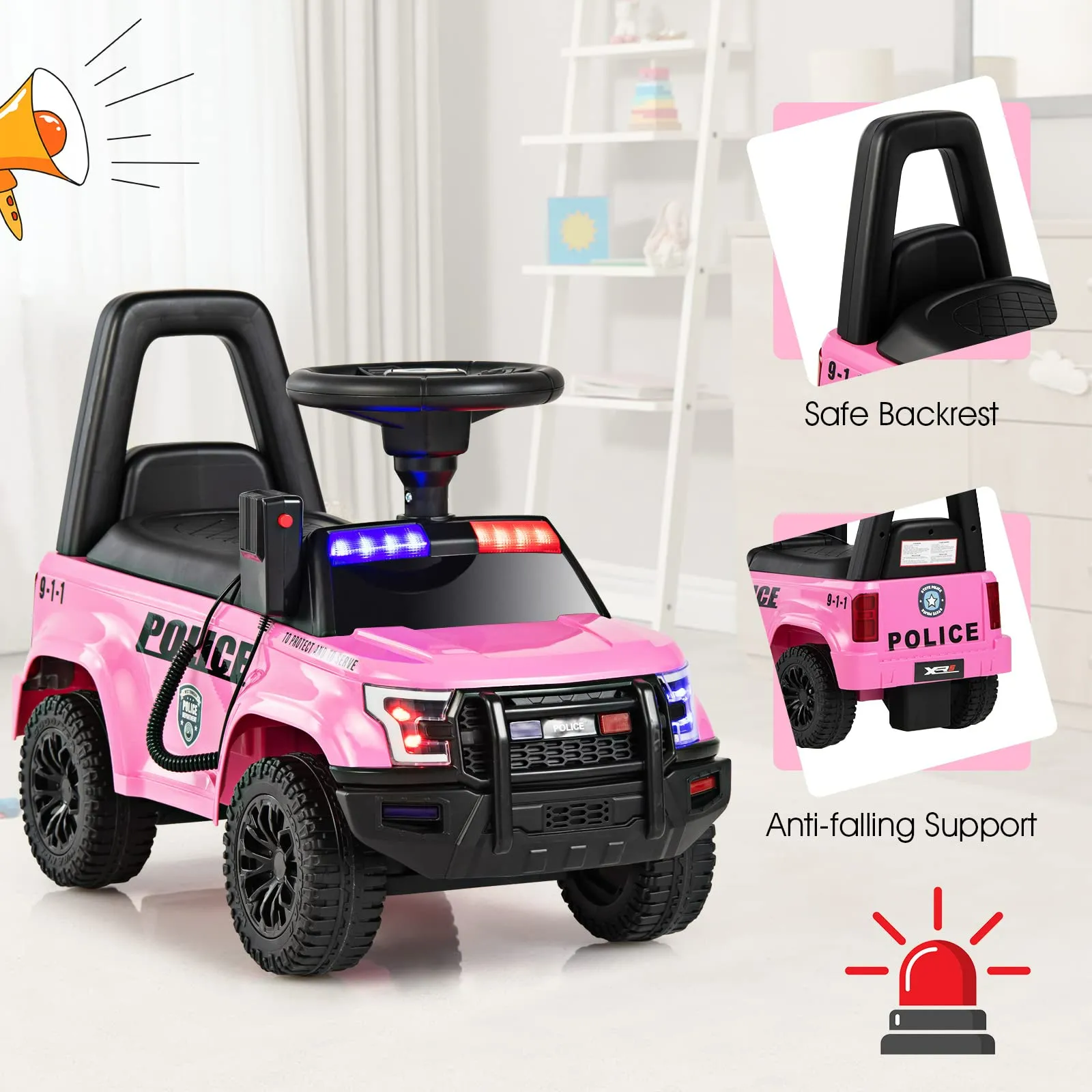 INFANS Ride on Push Police Car, Toddler Foot-to-Floor Sliding Toy, Kids Racer Walking Gift