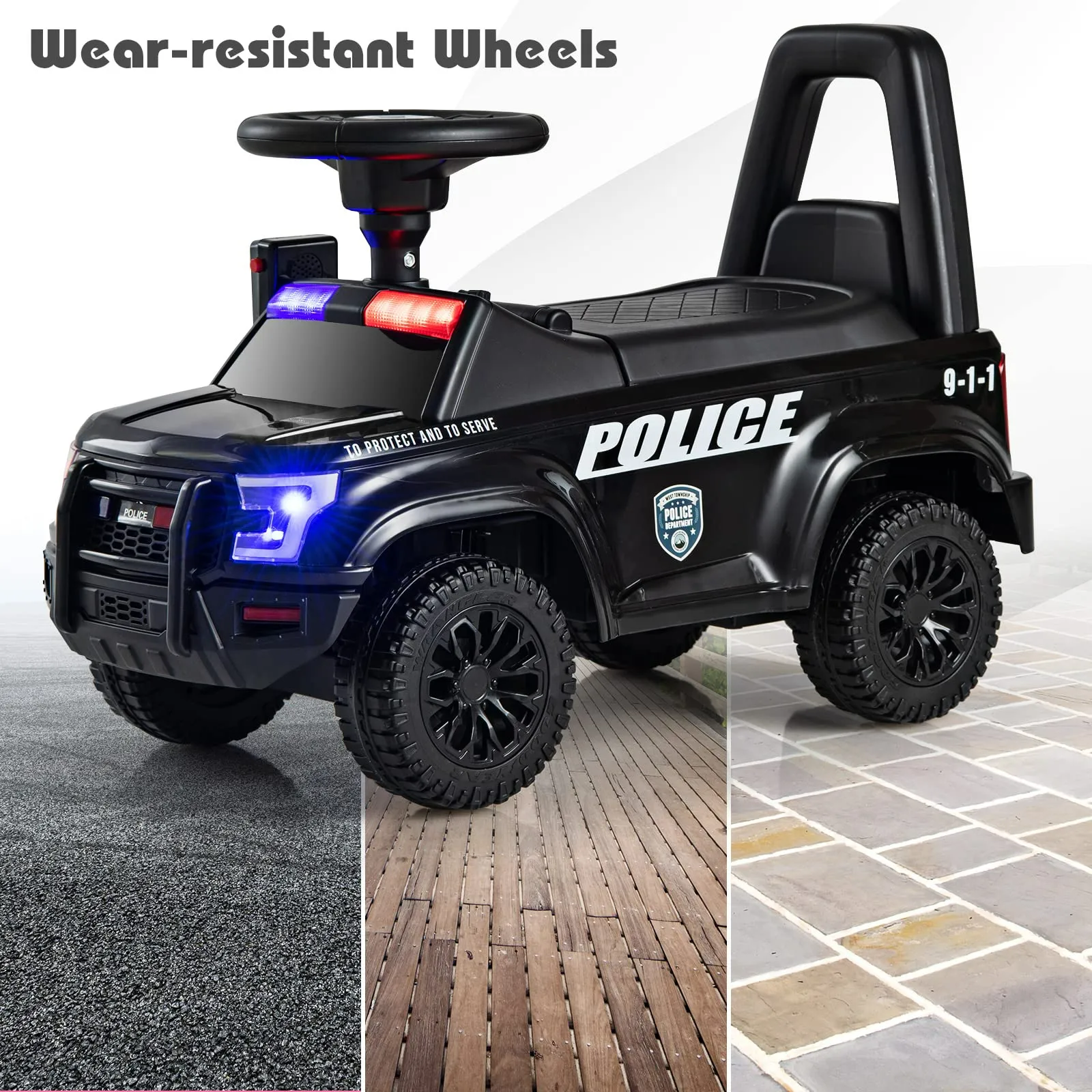 INFANS Ride on Push Police Car, Toddler Foot-to-Floor Sliding Toy, Kids Racer Walking Gift