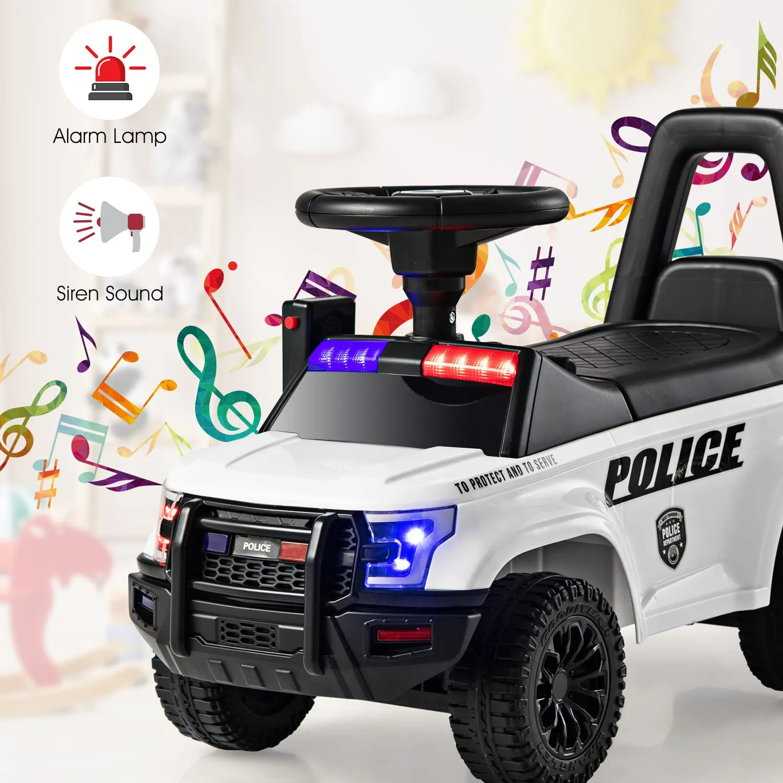 INFANS Ride on Push Police Car, Toddler Foot-to-Floor Sliding Toy, Kids Racer Walking Gift