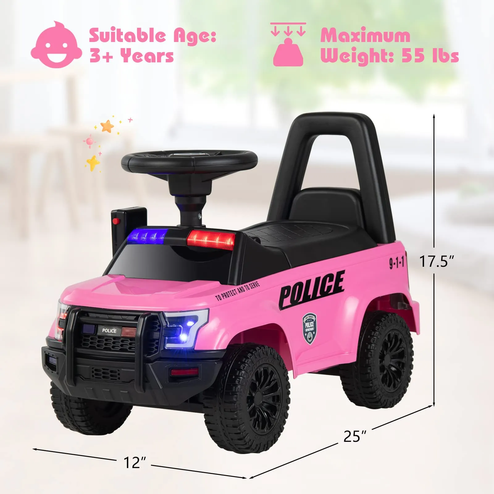 INFANS Ride on Push Police Car, Toddler Foot-to-Floor Sliding Toy, Kids Racer Walking Gift