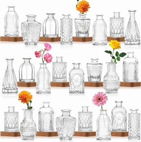 INFTYLE Vintage Flower Vase Set of 24, Clear Glass Bud Vases for Decor, Wedding, Party