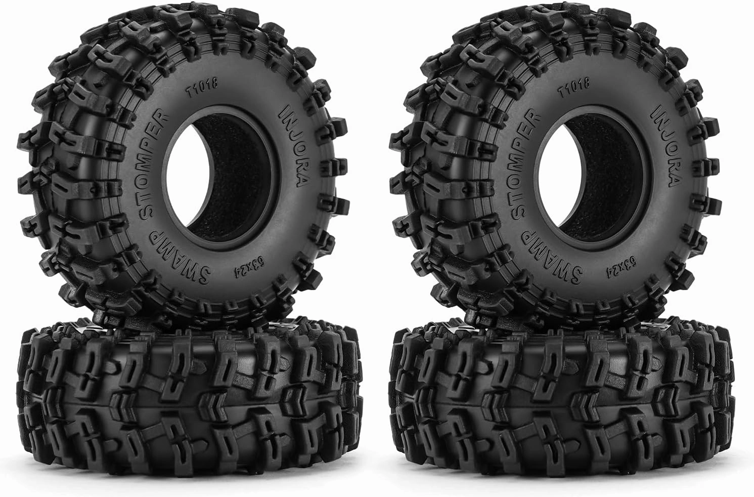 INJORA 1.0 Tires - S5 Swamp Stomper Crawler Tires for TRX4M AX24 SCX24 FCX24 1/18 1/24 RC Crawler Car, 63 * 24mm, T1018