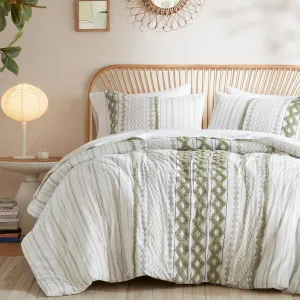 INK IVY Comforter for King Size Bed, Chenille Tufted, Breathable Cotton Comforter Set, All Season Modern Boho Comforter with Farmhouse Bedding Flare, 2 Matching Shams, King Sage Green/Ivory 3 Piece