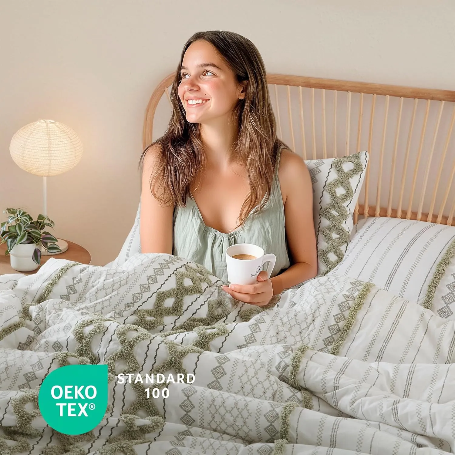 INK IVY Comforter for King Size Bed, Chenille Tufted, Breathable Cotton Comforter Set, All Season Modern Boho Comforter with Farmhouse Bedding Flare, 2 Matching Shams, King Sage Green/Ivory 3 Piece