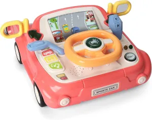 Interactive Dashboard Steering Wheel Toy for Toddlers with Light and Music,Animated Display Screen-Simulate Driving Sport Car Toys with Steering Wheel for Kids Boys Girls,Pink