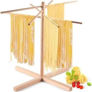 iSiLER Natural Beech Wood Pasta Drying Rack with 8 Branches, Easy to Transfer for Drying Pasta and Spaghetti, Special Suspension Design for Storage