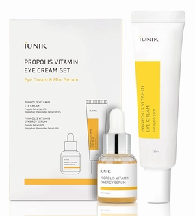 iUNIK Propolis Vitamin Eye Cream Set (Eye Cream 1.01 fl.oz. & Mini Serum 0.51 fl.oz.) - Featuring Propolis Extract, Idebenone, Buckthorn