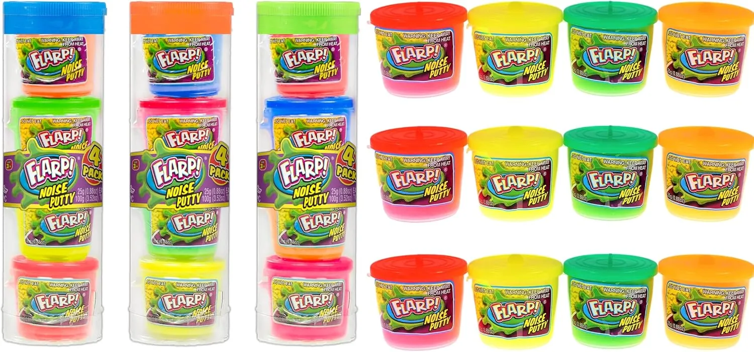 JA-RU Mini Flarp Noise Putty w/Plastic Containers (3 Pack, 12 Toys) Bulk Slime Party Favors. Stress Relief Sensory Fidget Toys. Goodie Bag Stuffers. 336-3p