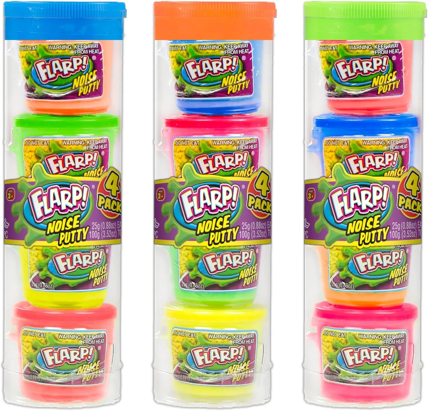 JA-RU Mini Flarp Noise Putty w/Plastic Containers (3 Pack, 12 Toys) Bulk Slime Party Favors. Stress Relief Sensory Fidget Toys. Goodie Bag Stuffers. 336-3p