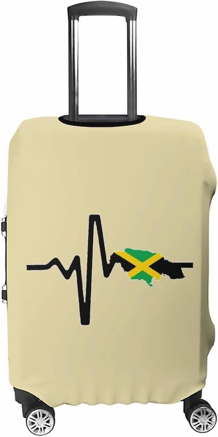 Jamaica Map Flag Heartbeat Luggage Protector Suitcase Cover Anti-Scratch Washable Fit 18-32 Inch Travel Luggage