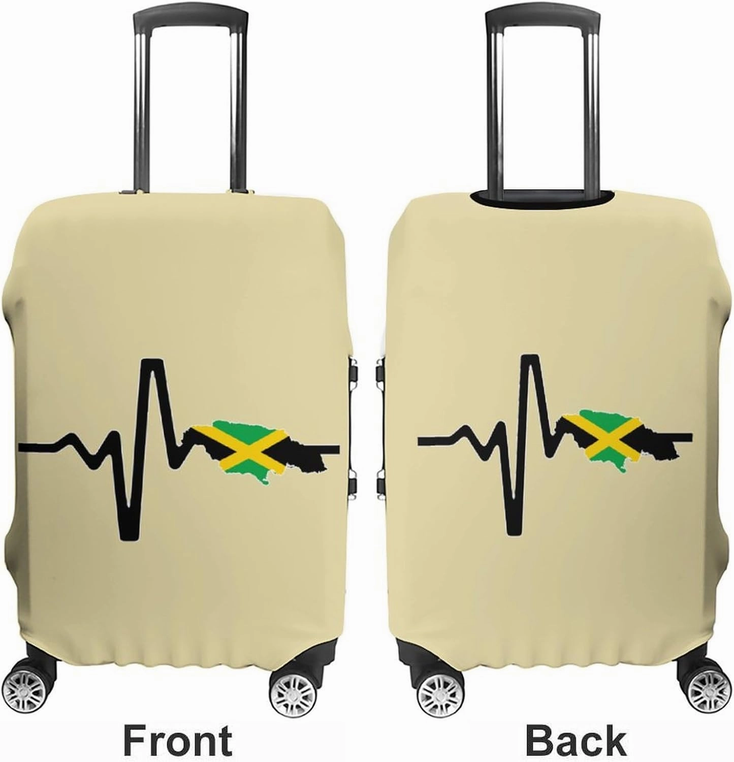 Jamaica Map Flag Heartbeat Luggage Protector Suitcase Cover Anti-Scratch Washable Fit 18-32 Inch Travel Luggage