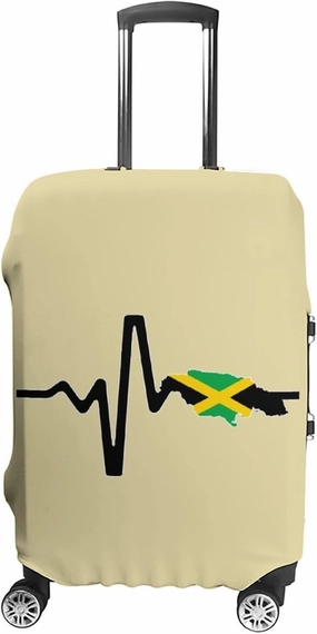 Jamaica Map Flag Heartbeat Luggage Protector Suitcase Cover Anti-Scratch Washable Fit 18-32 Inch Travel Luggage