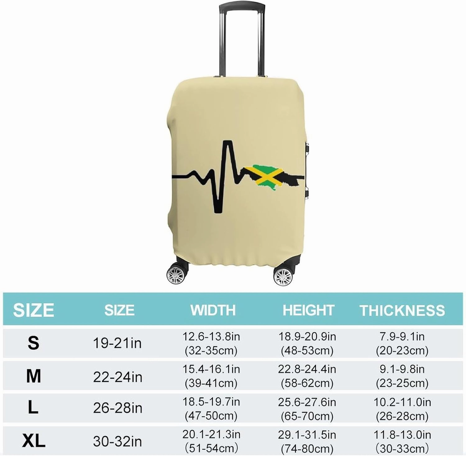 Jamaica Map Flag Heartbeat Luggage Protector Suitcase Cover Anti-Scratch Washable Fit 18-32 Inch Travel Luggage