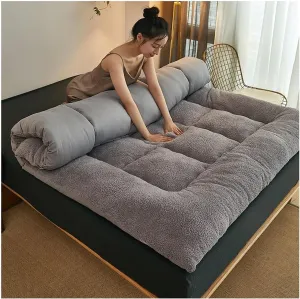 Japanese Home Soft Cushion Floor Mattress, Thicken Warm Lamb Wool Mattress, Japanese Floor Futon Mattress, Roll Up Camping Mattress(Gray,California King-200 * 220cm)