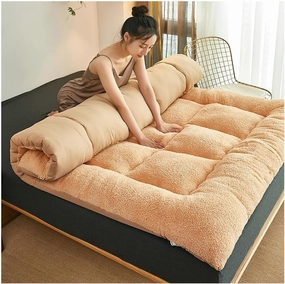 Japanese Home Soft Cushion Floor Mattress, Thicken Warm Lamb Wool Mattress, Japanese Floor Futon Mattress, Roll Up Camping Mattress(Beige,California King-200 * 220cm)