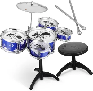Jazz Drum Set for Percussion Kit with Stool Musical Instruments for Boys and Age Fun Drum for Rhythm Development