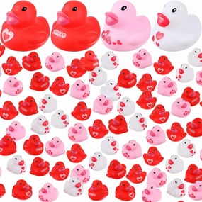 Jerify Valentine‘s Day Mini Rubber Ducks Rubber Toys Bulk Holiday Bath Ducky Favors Bathtub Pool Toys Birthday Party Goodie Bag Fillers Gift(100 Pcs)