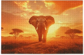 Jigsaw Puzzle for Adults 1000 Pieces, Elephant Grassland Sunset Impossible Hard Difficult Challenging Puzzle for Adults Jigsaw Puzzle for Party Entertainment Family Games